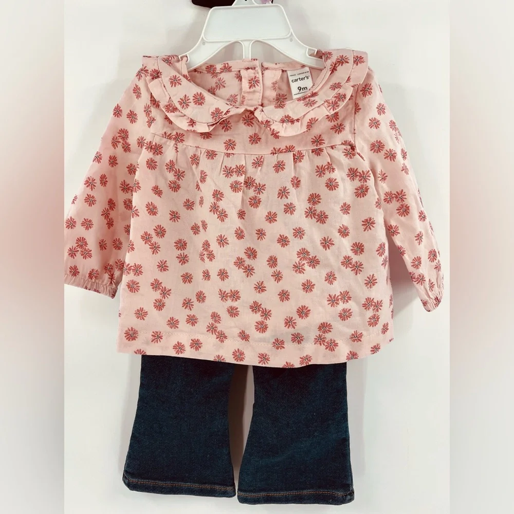 Carter’s Toddler Girl 2-Piece Floral Top and Denim Pants Set new 9m